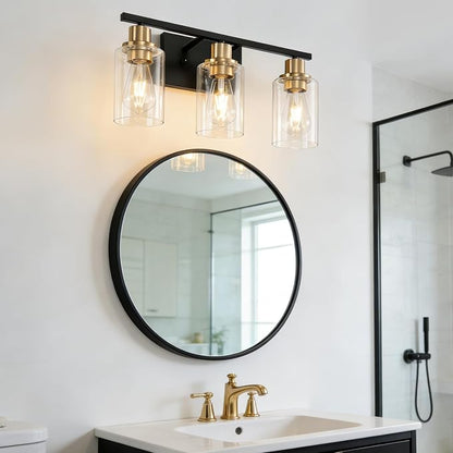 3 Light Bathroom Wall Light Fixture Vanity Wall Lights Over Mirror | Wall Sconce Lighting with Clear Glass Shades, Modern Wall Lights Wall Lamp for Mirror, Hallway Kitchen Bedroom Cabinet