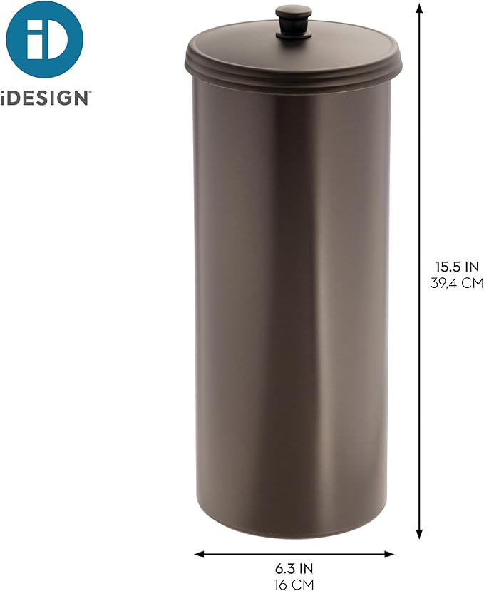 iDesign Freestanding Bathroom Toilet Paper Storage Holder with Lid Bronze | For 3 Extra Rolls