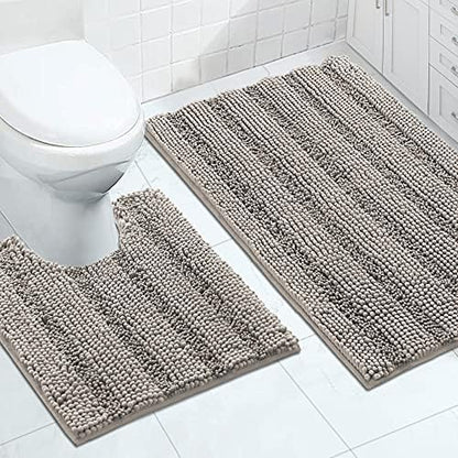 2-Piece Bathroom Rug Set with U-Shaped Mat, Soft Absorbent Chenille, Taupe