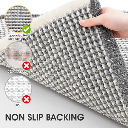 IM HOME Waffle Bath Mat Darkgrey & Cream 32"x20", Boho Woven Modern Bath Mat Rugs, Absorbent Non Slip Bathroom Rugs, Soft Washable Bath Rugs with Tassels for Bedroom, Kitchen, Shower, Tub