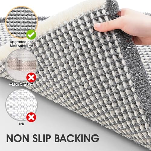 IM HOME Waffle Bath Mat Darkgrey & Cream 4'x2', Boho Woven Modern Bath Mat Rugs, Absorbent Non Slip Bathroom Rugs, Soft Washable Bath Rugs with Tassels for Bathroom, Bedroom, Kitchen, Shower, Tub
