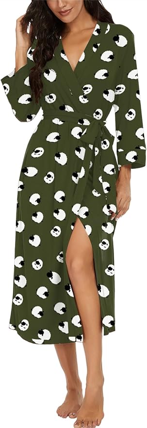 VINTATRE Women Kimono Robes Long Knit Bathrobe Lightweight Soft Knit Sleepwear V-neck Casual Ladies Loungewear