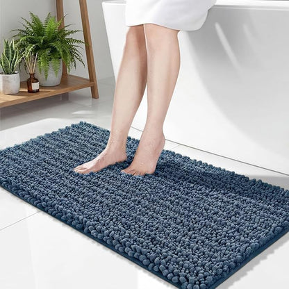 Disolla Blue Bathroom Rug 24x44 Inch - Thick Chenille Bath Mat, Large Shaggy Plush Absorbent Rug, Non-Slip Machine Washable Floor Mat for Double Vanity
