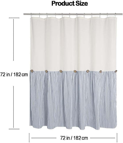DOSLY Ides Farmhouse Shower Curtain, Beige and Blue Striped, Button Curtain, Spa Waffle and Cotton Woven Fabric, Rustic Charm Country Chic Style, 72x72 in, Bathroom