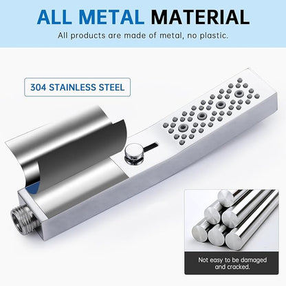 G-Promise All Metal Square 3 Function Handheld Shower Head(Chrome) | All Metal Construction, 3 Function Modes with Massage, Modern Look, Push Switch, Easy Installation