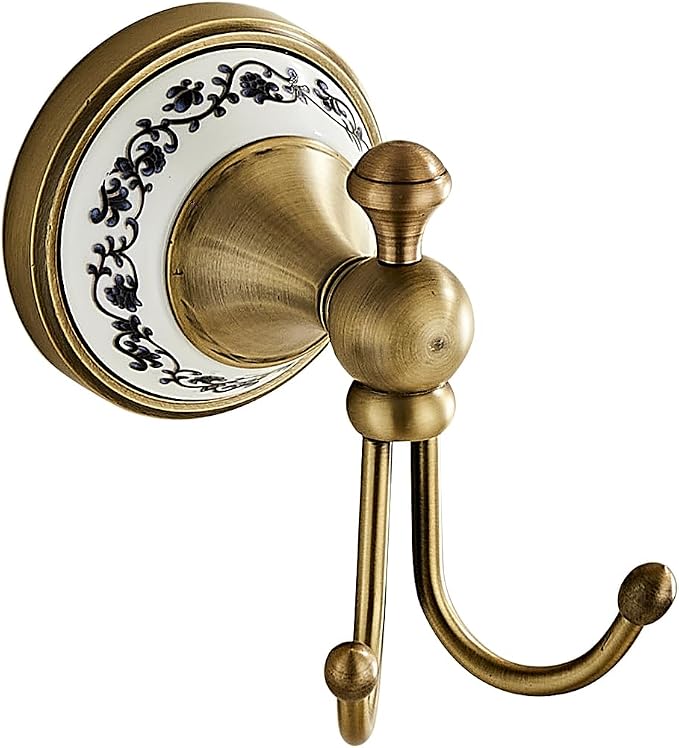 Double Wall-Mounted Coat Hooks for Hanging Towels, Clothes & Robes | Metal Double Hooks, Zinc Alloy Antique Brass Horn-Shaped Curved Towel Hooks YIGUANXIN