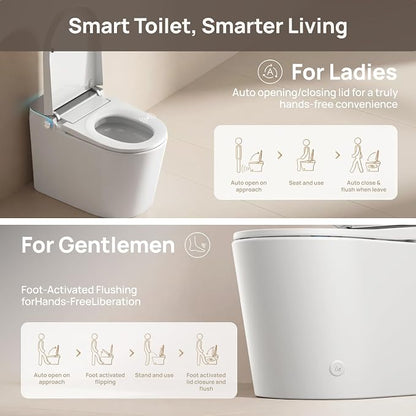Smart Toilet with Bidet Built-in: Super Gentle Wash Bidet Toilet with Dryer, Dual Flush One Piece Toilets with Auto Lid/Seat, Foam, Heated Seat, Foot Sensor, UV-C Night Light, Child Mode, Grey