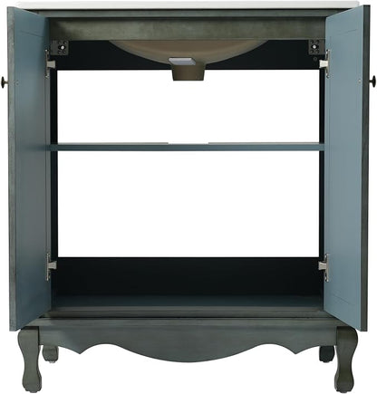 Merax 30" Vintage Bathroom Vanity with Sink, Bathroom Storage Vanity Cabinet with 2 Doors & Rubber Wood Legs & Adjustable Shelves & Antique Handles, Soft-Close Hinges, Antique Blue