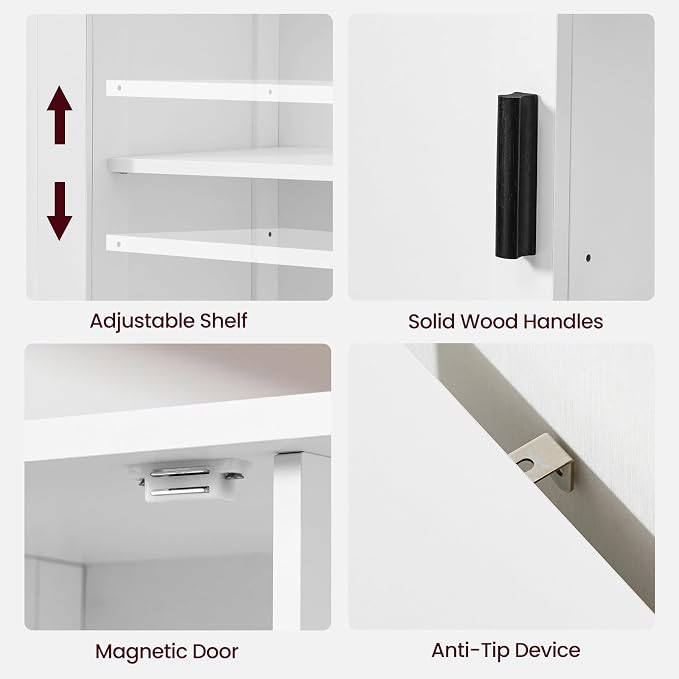 Iwell Storage Cabinet with 2 Doors and 4 Storage Shelves, Buffet Cabinet, Bathroom Cabinet for Living Room, Entryway, Home Office, White