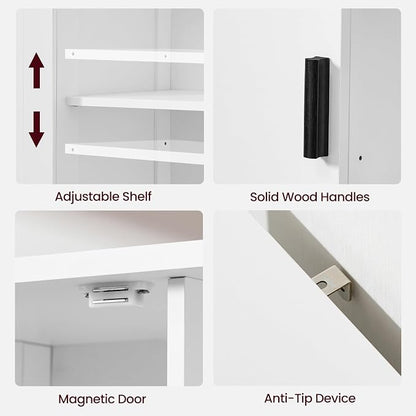 Iwell Storage Cabinet with 2 Doors and 4 Storage Shelves, Buffet Cabinet, Bathroom Cabinet for Living Room, Entryway, Home Office, White