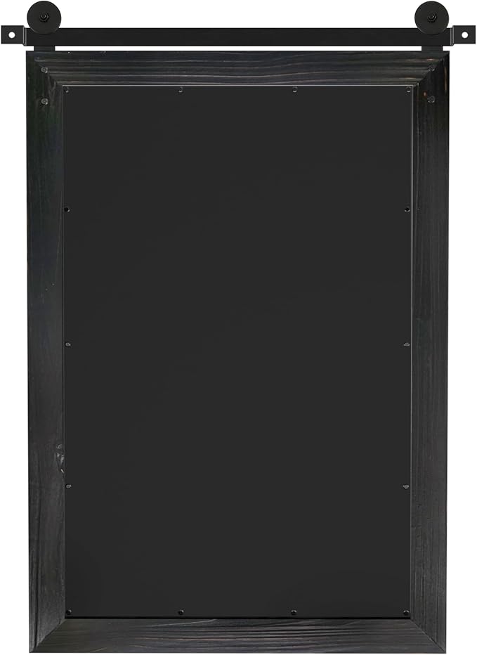 COGOOD Farmhouse Barn Door Mirror - 26 x 17 Black | Rustic Wood Framed Vanity Mirror for Entryway, Living Room, Bedroom, Bathroom Wall Decor