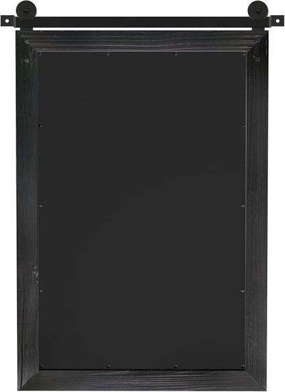 COGOOD Farmhouse Barn Door Mirror - 26 x 17 Black | Rustic Wood Framed Vanity Mirror for Entryway, Living Room, Bedroom, Bathroom Wall Decor