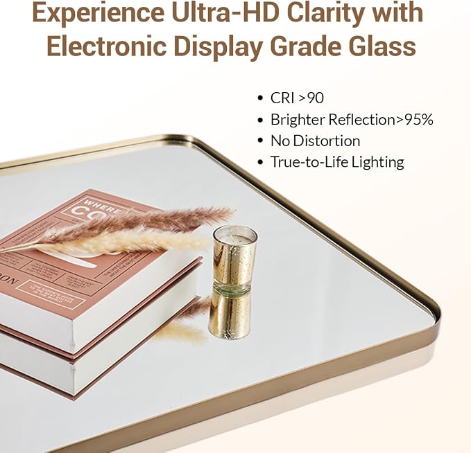 Brushed Champagne Bronze Mirrors for Bathroom Sink, 24x32 Inch Bathroom Vanity Mirror with Rectangular Metal Frame-Modern Clean Design with Superior Stainless Steel Frame