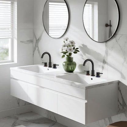 Black 8 Inch Widespread Bathroom Faucet 3 Hole with Pop-up Drain | 2 Handle, 8 Inch 3 Hole Sink, 360° Swivel Spout, RV Vanity, Quick Connect, Supply Hoses, NSF372 NSF61 cUPC