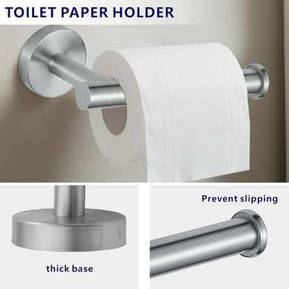 Bathroom Hardware Set Includes Towel Ring, Toilet Paper Holder and 2 Towel Hooks, SUS304 Stainless Steel Modern Wall-Mounted Bathroom Set, Rustproof Bathroom Fitting Set (Brushed Nickel)