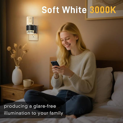 LED Night Light Plug in Wall - 2 Pack Nightlight with Dusk to Dawn Sensor 0-100LM Brightness Dimmable Lights for Bedroom Bathroom Hallway Kitchen Decor (Black)