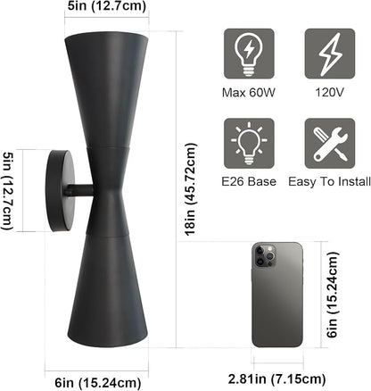 Wall Sconce Bathroom Sconces Lighting, 18 inch Black Modern Sconces Up Down Lights Wall Decor Indoor Wall Light Fixtures for Living Room Hallway Staircase Bedroom Hardwired