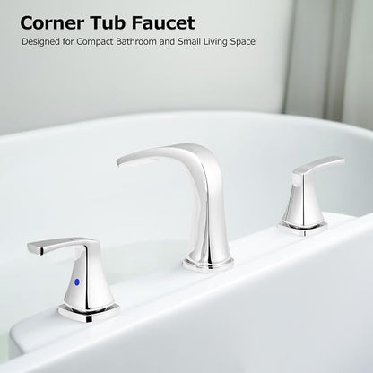 Waterfall 2 Handle Widespread Roman Tub Faucet Chrome | 3 Hole Deck Mount Bathtub Filler with Valve & Supply Lines