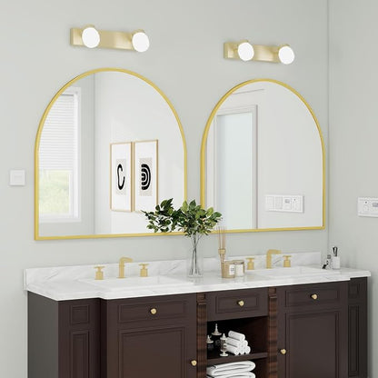 BEAUTYPEAK 31"x32" Arch Bathroom Wall Mirror, Gold | Wall Mounted Vanity Metal Frame Mirror for Bedroom, Entryway, Living Room, Fireplace