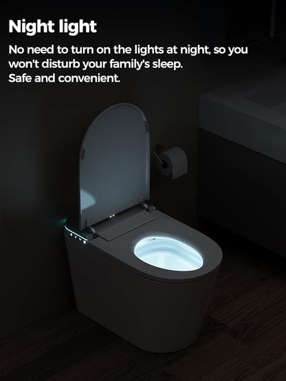 Smart Toilet with Built-in Tank, ADA Height Heated Seat, Night Light, Auto Toilet Flushing, Foot Sensor Operation, Modern Elongated One-Piece Toilet for Bathrooms