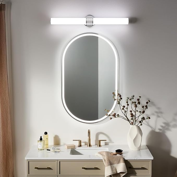 Kichler Sashi 32" LED Large Bath Bar with White Glass in Chrome, Modern, for Vanity, Fireplace, Buffet, Hallway, Vanity Mirror, (32" W x 5" H) 55193CHLED