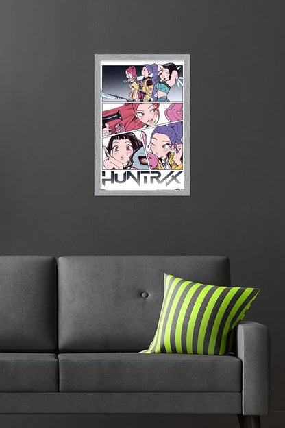 Trends International Netflix KPop Demon Hunters (2025) - Huntrix Manga Panels Wall Poster, 22.4L x 14.7W, Gray Framed Version
