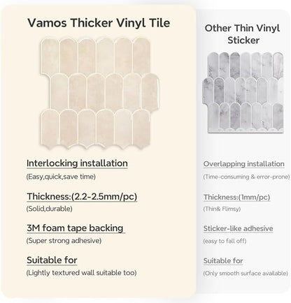 Vamos Tile Thicker Peel and Stick Backsplash Tile,Pinkish Beige,10-Sheet | Self Adhesive Vinyl Wall Tiles with Beige Grout, Stick on Backsplash for Kitchen, Bathroom,RV,Pantry,11.1''x12''