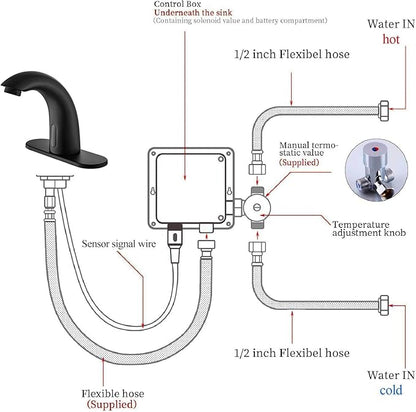 Touchless Bathroom Sink Faucet - Automatic Motion Sensor - Battery Operated for Commercial Lavotory Bathroom, Matte Black