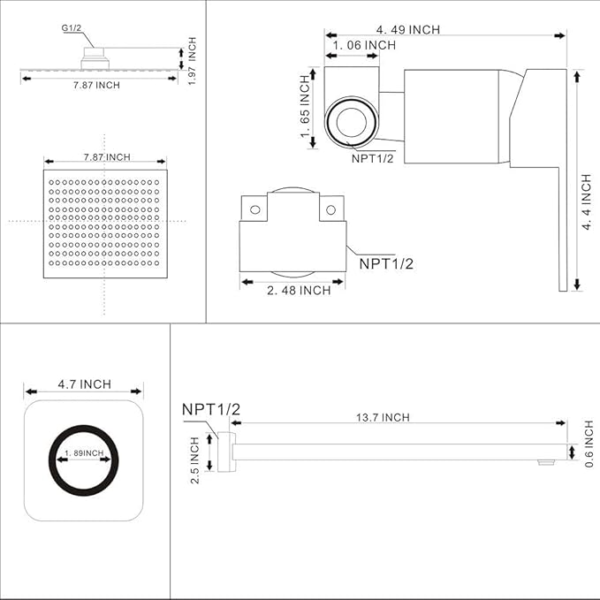 Shower Faucet Set Chrome, Single Function Shower Trim Kit with Rough-in Valve Bathroom Luxury Rain Shower Set Rainfall Shower System with Square Stainless Steel Metal Showerhead