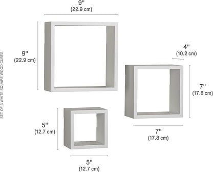MELANNCO Floating Square Cube Shelves, for Bedroom, Living Room, Bathroom, Kitchen, Nursery, Set of 3, White, 3 Count