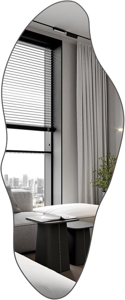 Black Irregular Full Length Mirror,20"x47" Farmhouse Wooden Asymmetrical Full Body Wall Mirror for Bathroom, Living Room, Bedroom, Entryway Hanging Horizontal/Vertical