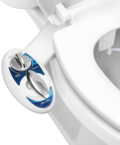 LUXE Bidet NEO 180 - Dual Nozzle, Self-Cleaning, Non-Electric Bidet Attachment for Toilet Seat, Adjustable Water Pressure, Rear & Feminine Wash, with Lever Control (Blue)