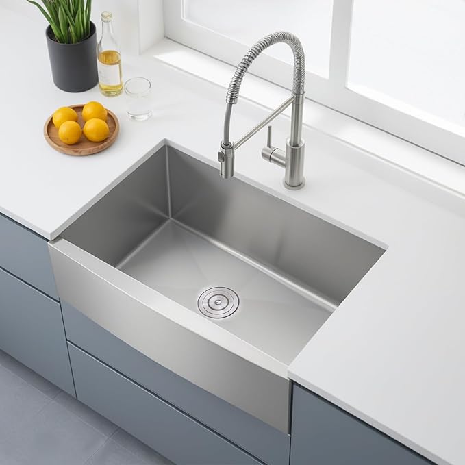 KINGO HOME Farmhouse Sink 33 Inch,16 Gauge Undermount Single Bowl 304 Stainless Steel Farmhouse Kitchen Sink, 9 Inch Deep Apron Front Farm Sink with drain