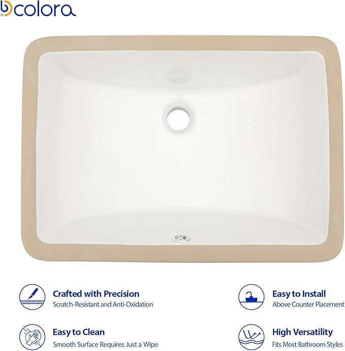 Dcolora Undermount Bathroom Sink Rectangle 18"x14" White Porcelain Ceramic Rectangular Vessel Sink Under Counter Lavatory Vanity Bath Sink Bowl Basin With Overflow