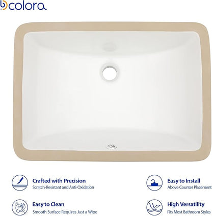 Dcolora Undermount Bathroom Sink Rectangle 18"x14" White Porcelain Ceramic Rectangular Vessel Sink Under Counter Lavatory Vanity Bath Sink Bowl Basin With Overflow