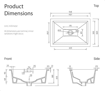 20.5" x 14.4" Self-rimming Bathroom Sink Undermount or Drop-in Ceramic Vanity Basin with Overflow (OB-15)