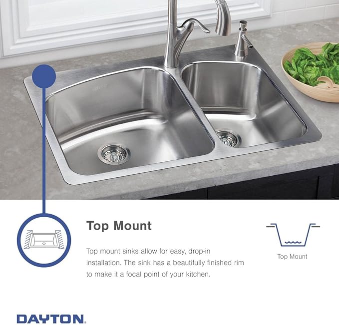 Elkay D12521MR2 22 Gauge Stainless Steel Single Bowl Top Mount Kitchen Sink, 25 x 21.25 x 6.5"