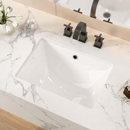 18.5x14 Inch White Ceramic Undemrount Bathroom Sink | undemrount rectangle Under Counter Lavatory Vanity Sinks Basin for Bathroom