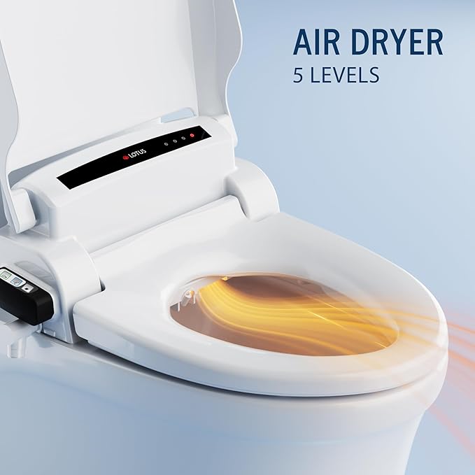 Lotus ATS-1000 Advanced Smart Toilet Seat Bidet, Purestream Function(Constipation Relief) Heated Seat and Temperature Controlled Wash, Warm Air Dryer - Elongated/White with 5 years warranty