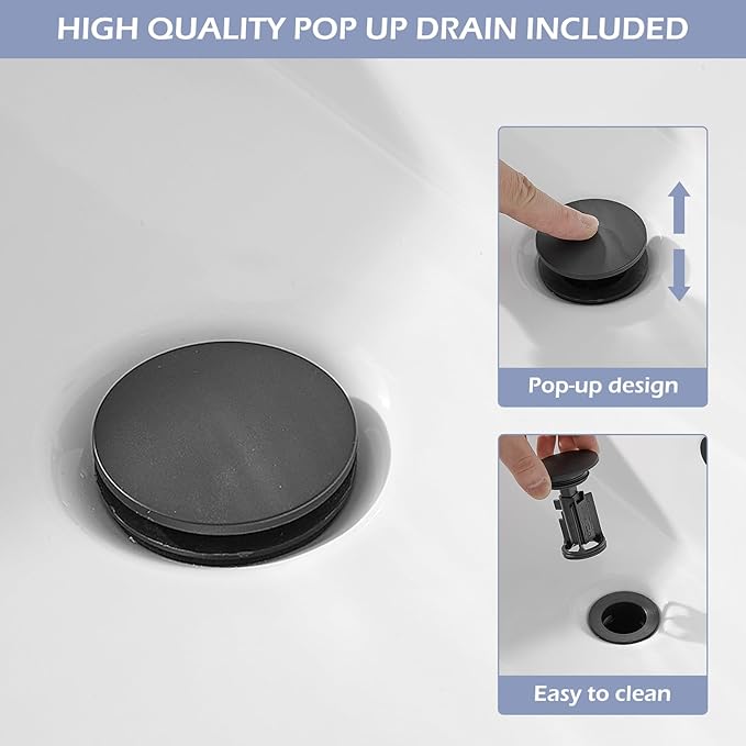 BWE Matte Black Bathroom Faucet Modern Waterfall Single Hole Faucet for Bathroom Sink Single Handle with Pop Up Drain with Overflow Assembly and Supply Line Lavatory Bath Faucet