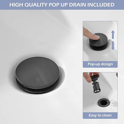 BWE Matte Black Bathroom Faucet Modern Waterfall Single Hole Faucet for Bathroom Sink Single Handle with Pop Up Drain with Overflow Assembly and Supply Line Lavatory Bath Faucet