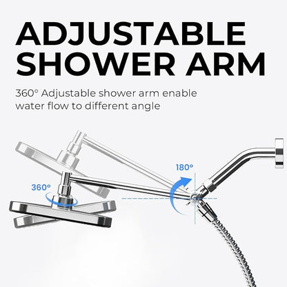 Chrome Rain Shower Head with Handheld Shower Head, 5 Spray Modes | High-Pressure Dual Shower Combo, Multi-Spray Handheld, 15-Inch Metal Extension Arm, Detachable Design for Easy, Flexible Use