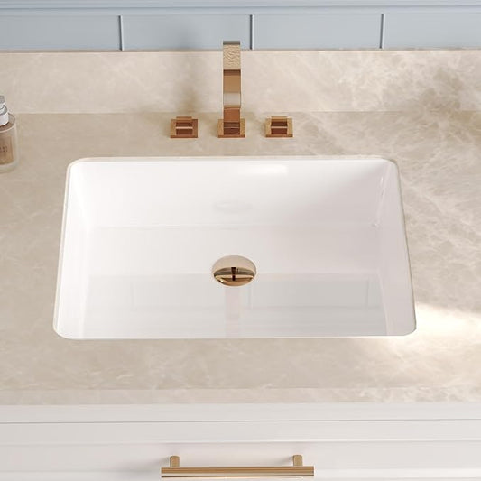 DeerValley 20x16 Inch Black Rectangular Undermount Bathroom Sink, Porcelain Ceramic Vessel Sink with Overflow, Modern Vanity Basin, DV-1U201