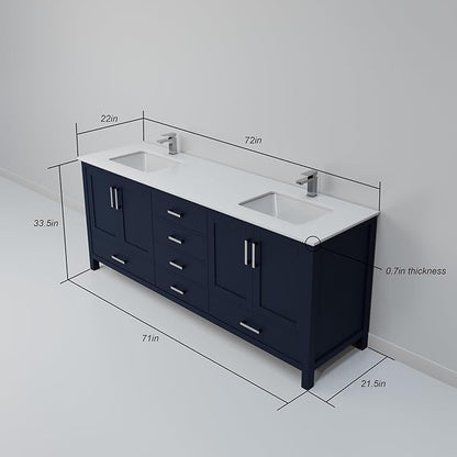 Jacques 72 in. W x 22 in. D Navy Blue Double Bath Vanity and White Quartz Top