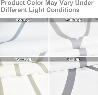 Striped Shower Curtain for Bathroom, Grey White, 84" W x 72" L | with Hooks, Modern Hotel Style, Water Repellent, Washable, Weighted Hem