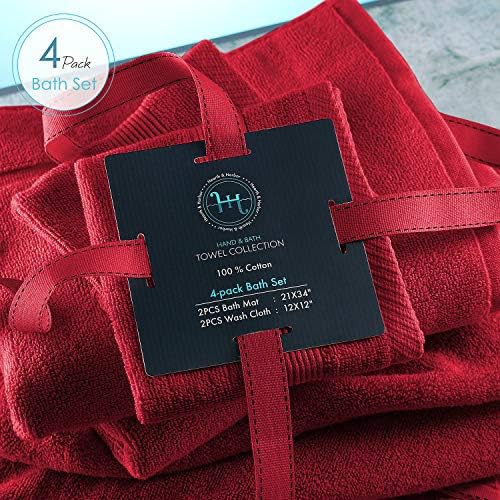 Hearth & Harbor Bath Mat Towels - 100% Ring Spun Cotton Luxury Towels - Ultra Soft & Highly Absorbent, Bathroom Towels, Floor Mat - Red