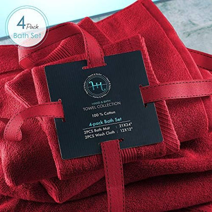 Hearth & Harbor Bath Mat Towels - 100% Ring Spun Cotton Luxury Towels - Ultra Soft & Highly Absorbent, Bathroom Towels, Floor Mat - Red