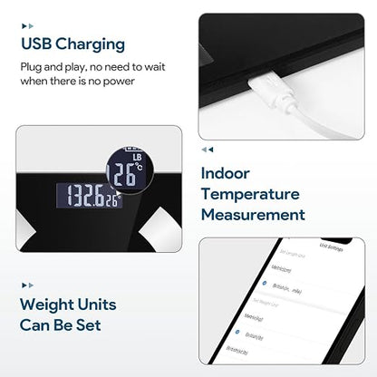 Smart Body Fat Scale Wireless Digital Weight Scale – Measures Body Composition: Body Fat Percentage, Muscle Mass, Water Percentage, and Bone Mass, Bluetooth Bathroom Scale for Home Use