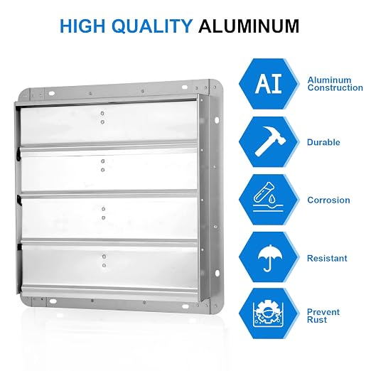 Simple Deluxe 16-Inch Square Aluminum Automatic Gravity Shutter Louver Vent, Silver
