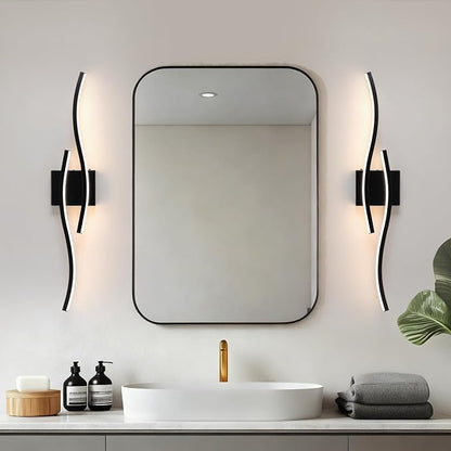 Black Curved Bathroom Vanity Light Fixture Over Mirror, 31.5 inch Modern LED Wall Lamp 5CCT Dimmable Bathroom Light Fixture Modern Vanity Lighting Wall Sconces